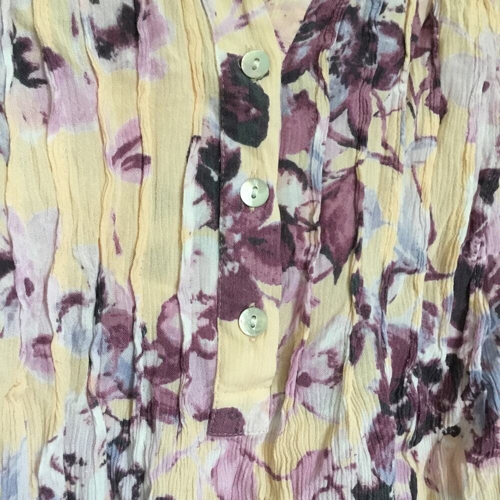 J. Jill Womens Pintucked Bell Sleeve Floral Blouse Purple Peach 3/4 Sleeve Sz S - Picture 6 of 7